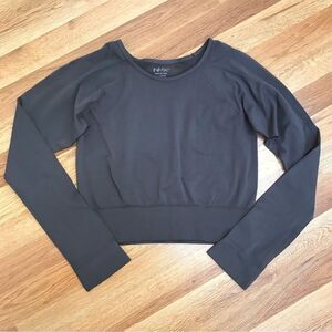 New NUX Gray Long Sleeved Cropped Workout Top Yoga Athletic Size XL X-Large